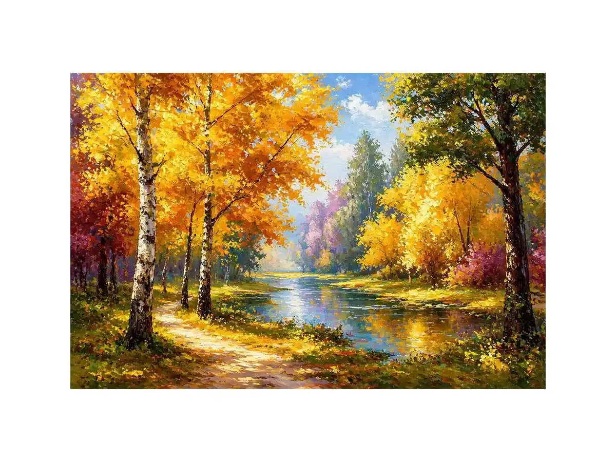 autumn forest river landscape painting impressionist wall art canvas