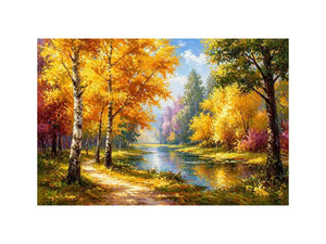 autumn forest river landscape painting impressionist wall art canvas