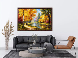 autumn forest river landscape painting impressionist wall art canvas