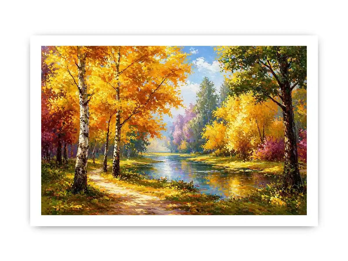 autumn forest river landscape painting impressionist wall art canvas