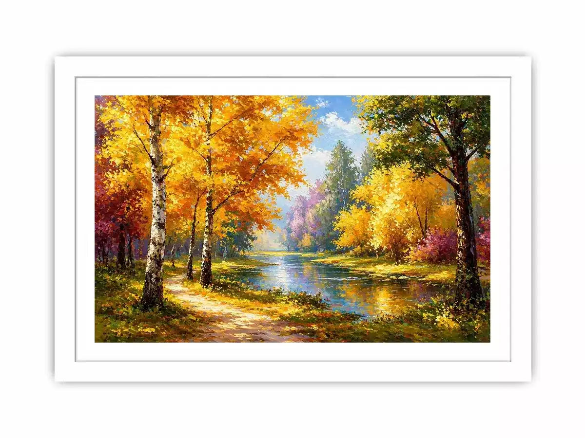 autumn forest river landscape painting impressionist wall art canvas