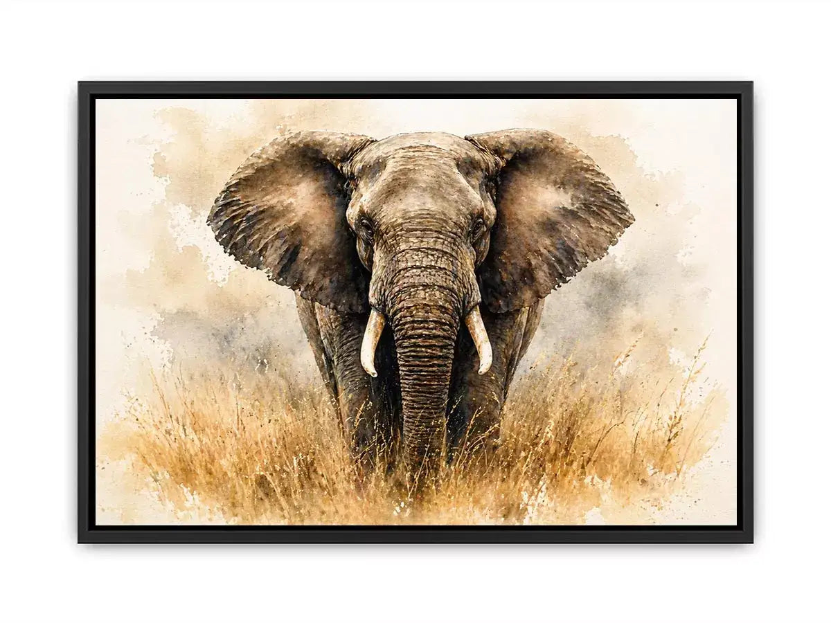 minimal elephant watercolor wildlife wall art neutral safari canvas