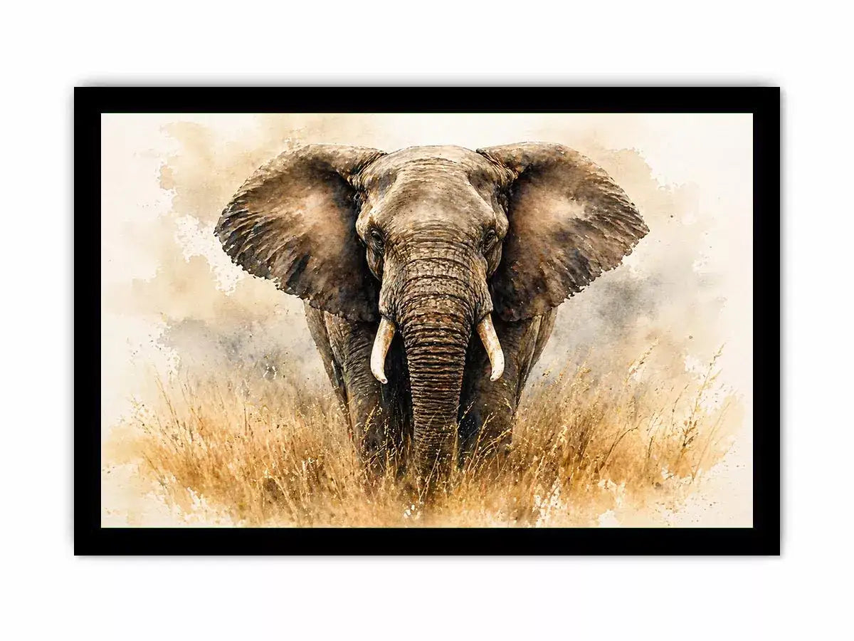 minimal elephant watercolor wildlife wall art neutral safari canvas