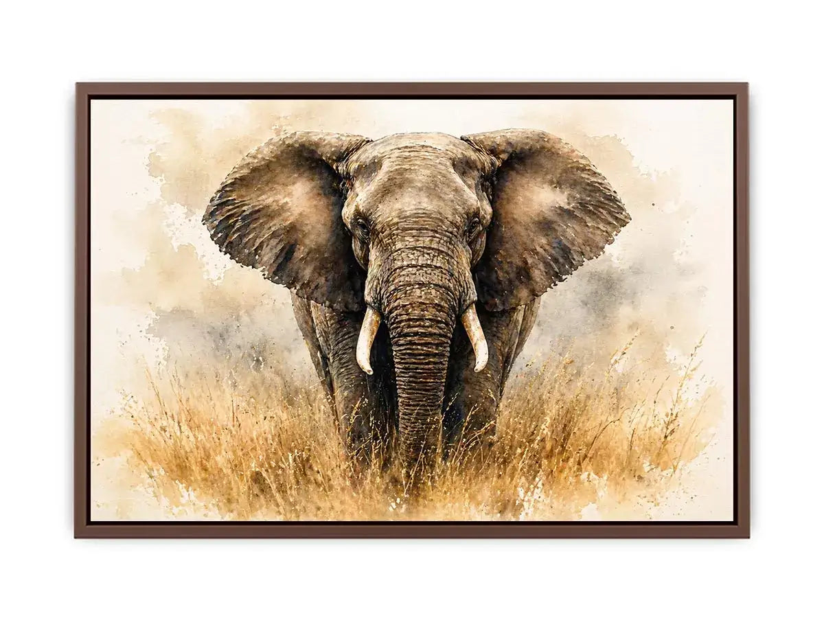 minimal elephant watercolor wildlife wall art neutral safari canvas