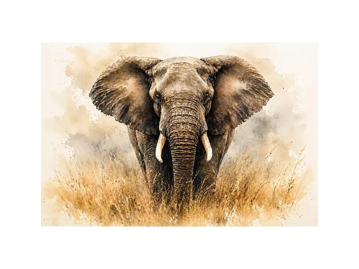 minimal elephant watercolor wildlife wall art neutral safari canvas