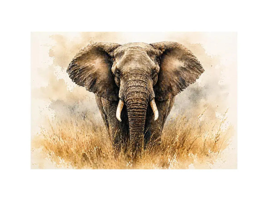 minimal elephant watercolor wildlife wall art neutral safari canvas