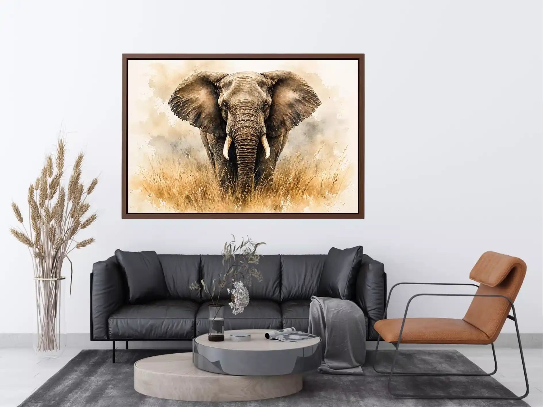 minimal elephant watercolor wildlife wall art neutral safari canvas