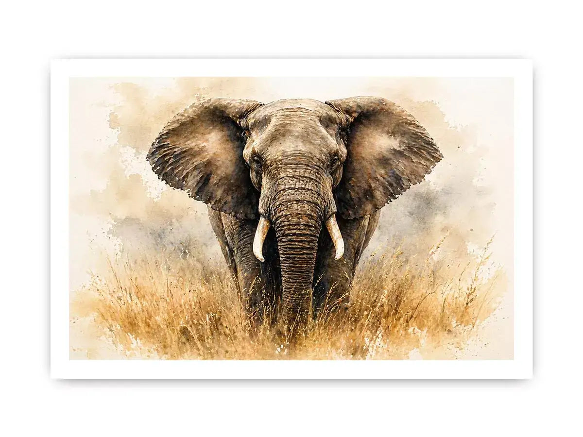 minimal elephant watercolor wildlife wall art neutral safari canvas