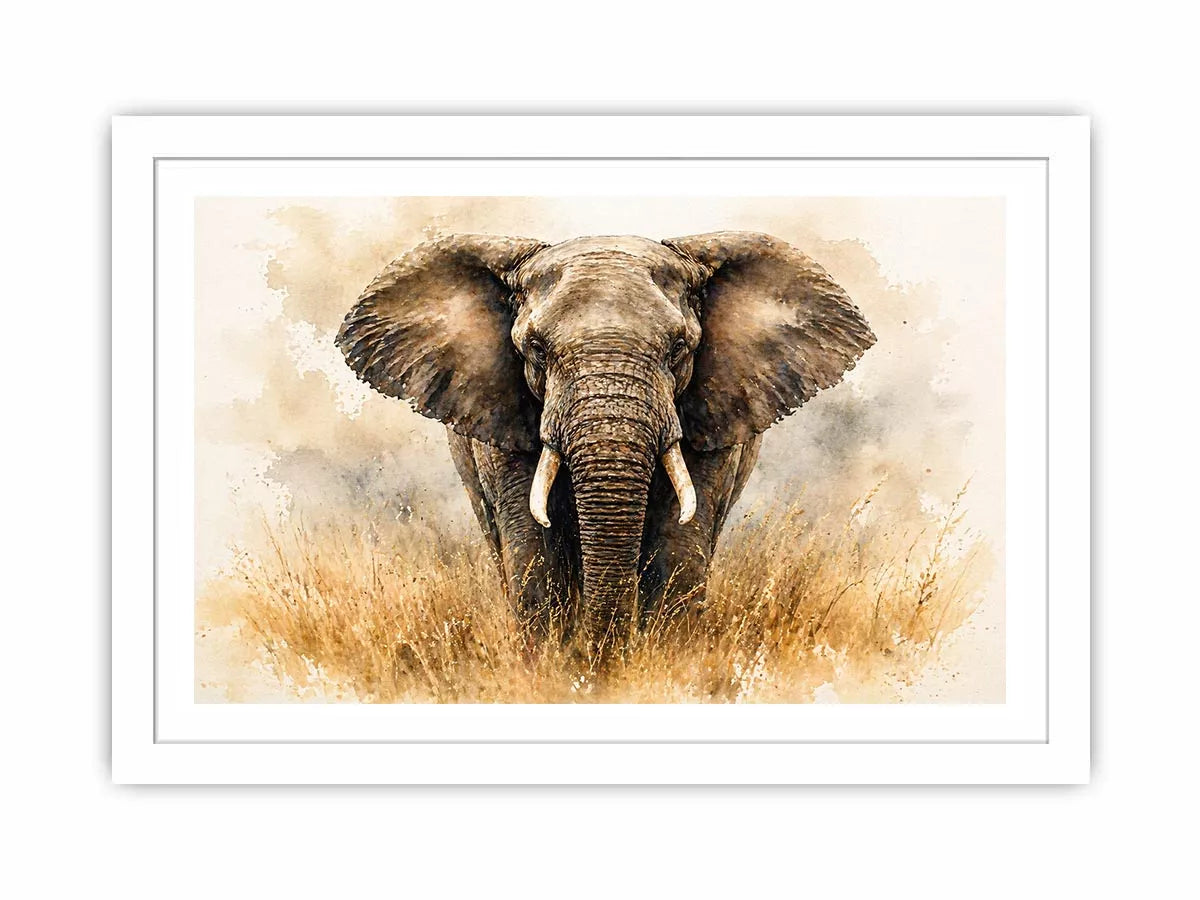 minimal elephant watercolor wildlife wall art neutral safari canvas