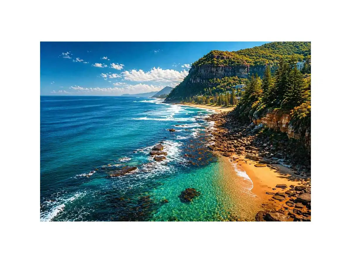 coastal cliff ocean beach landscape wall art blue sea canvas
