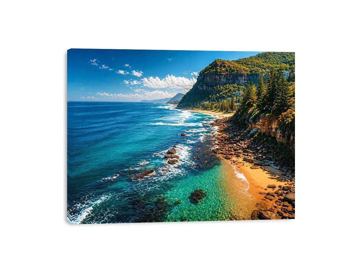 coastal cliff ocean beach landscape wall art blue sea canvas