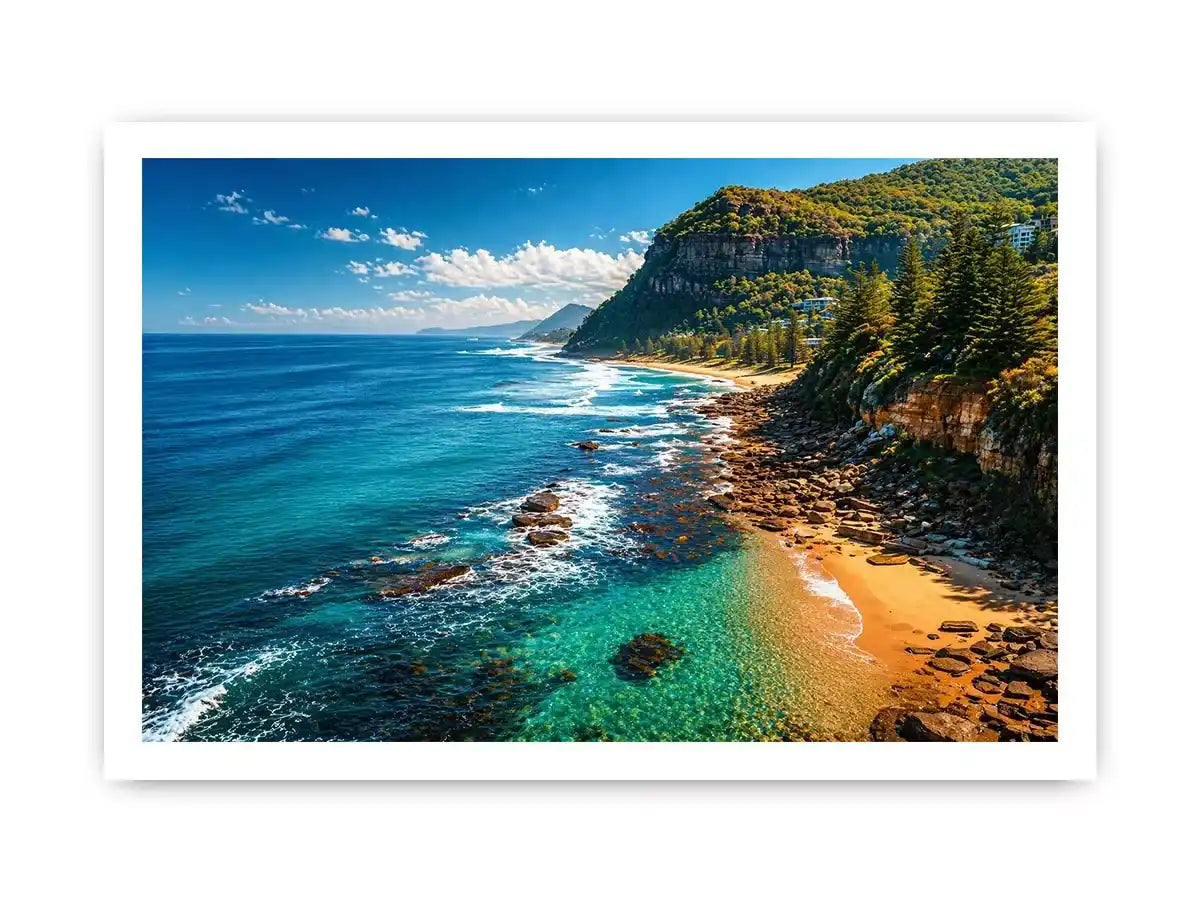 coastal cliff ocean beach landscape wall art blue sea canvas