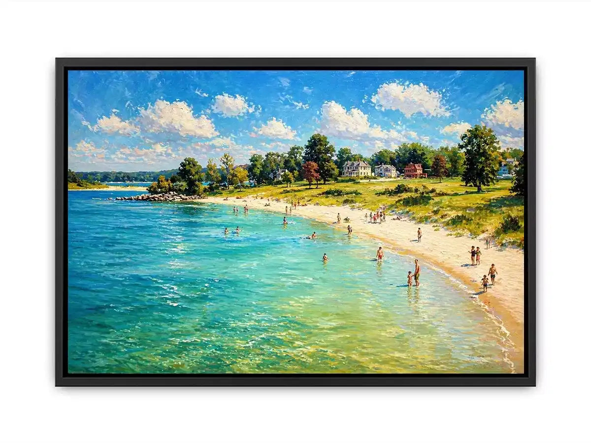 impressionist beach scene people seaside coastal wall art canvas