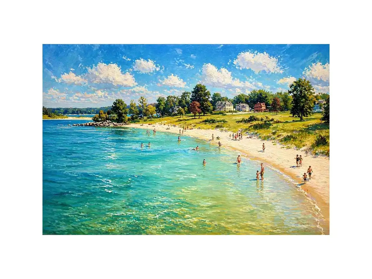 impressionist beach scene people seaside coastal wall art canvas