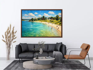 impressionist beach scene people seaside coastal wall art canvas