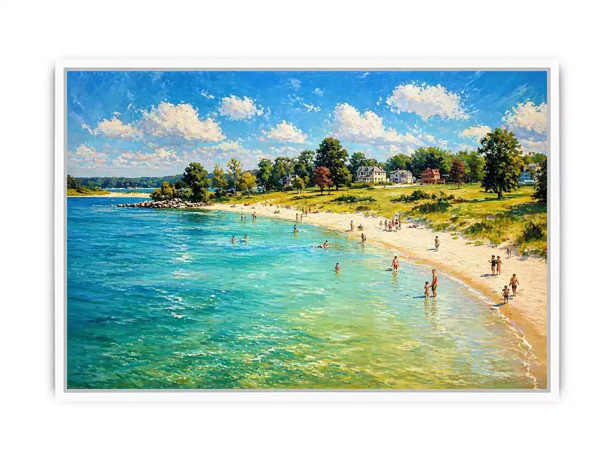 impressionist beach scene people seaside coastal wall art canvas