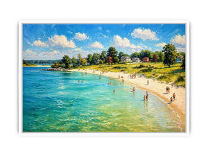 impressionist beach scene people seaside coastal wall art canvas