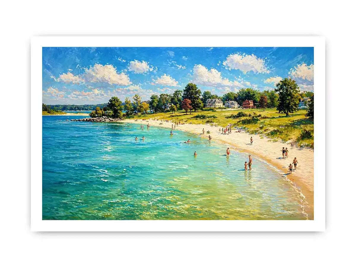 impressionist beach scene people seaside coastal wall art canvas