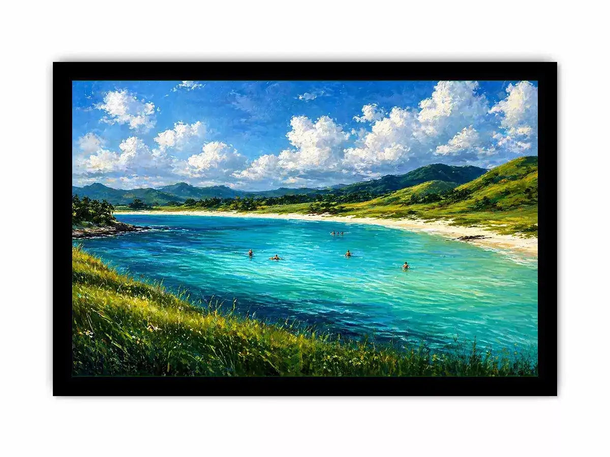 impressionist coastal lagoon turquoise water landscape wall art canvas