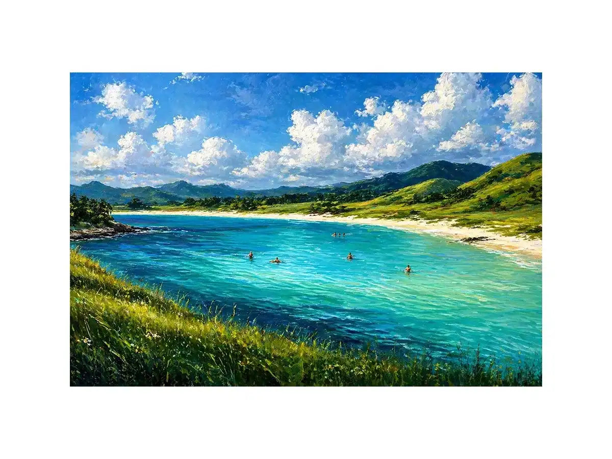 impressionist coastal lagoon turquoise water landscape wall art canvas
