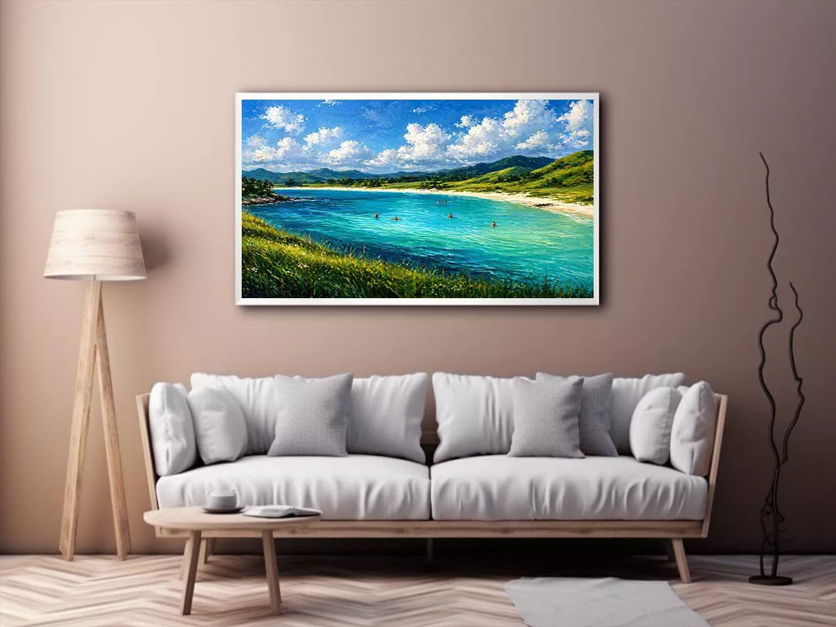 impressionist coastal lagoon turquoise water landscape wall art canvas