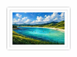 impressionist coastal lagoon turquoise water landscape wall art canvas