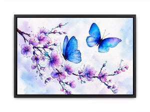 watercolor butterfly floral blossom wall art blue purple canvas