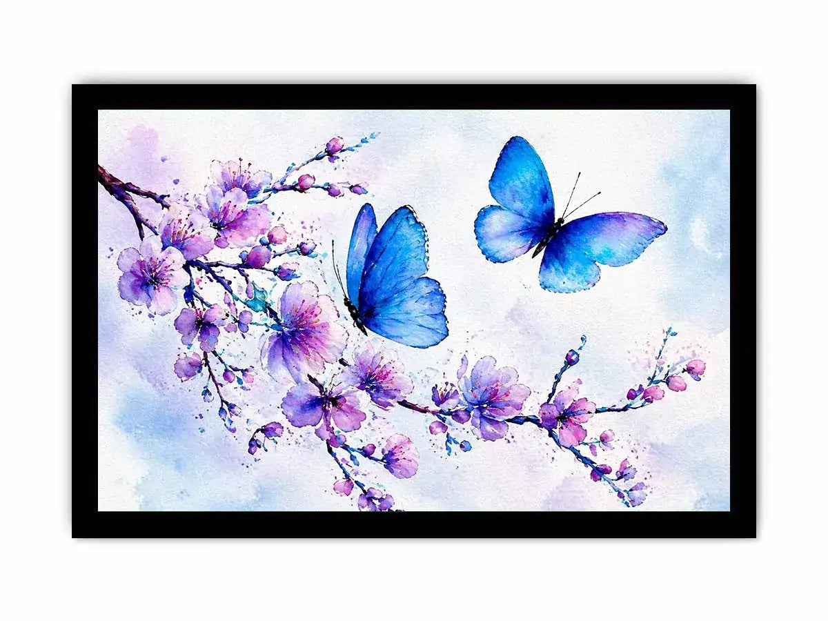 watercolor butterfly floral blossom wall art blue purple canvas