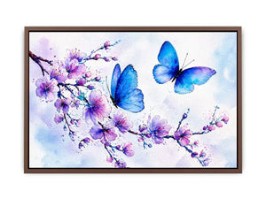 watercolor butterfly floral blossom wall art blue purple canvas