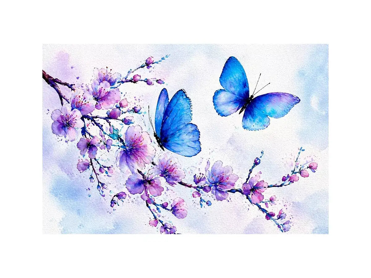 watercolor butterfly floral blossom wall art blue purple canvas