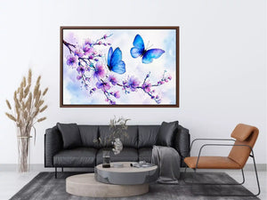watercolor butterfly floral blossom wall art blue purple canvas
