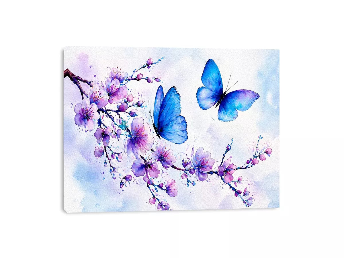 watercolor butterfly floral blossom wall art blue purple canvas