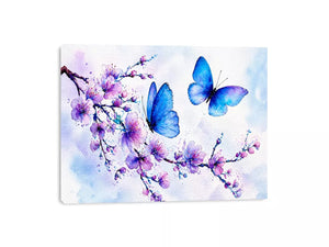 watercolor butterfly floral blossom wall art blue purple canvas