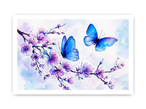 watercolor butterfly floral blossom wall art blue purple canvas