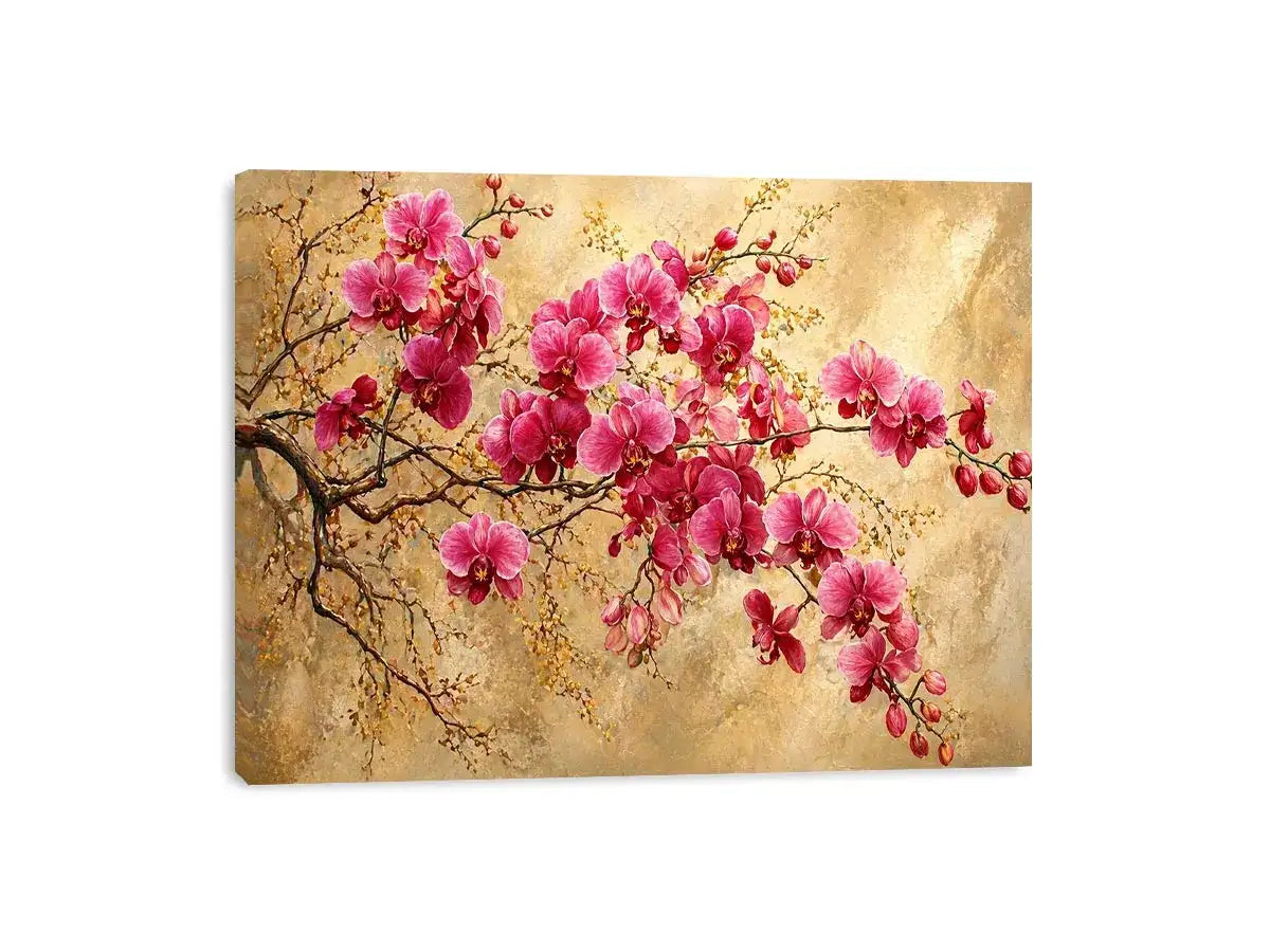 pink orchid floral wall art textured elegant botanical canvas