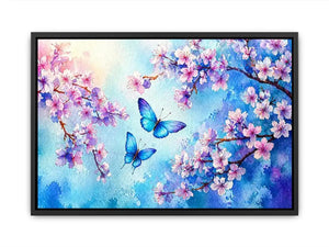 watercolor butterfly floral blossom blue pastel wall art canvas