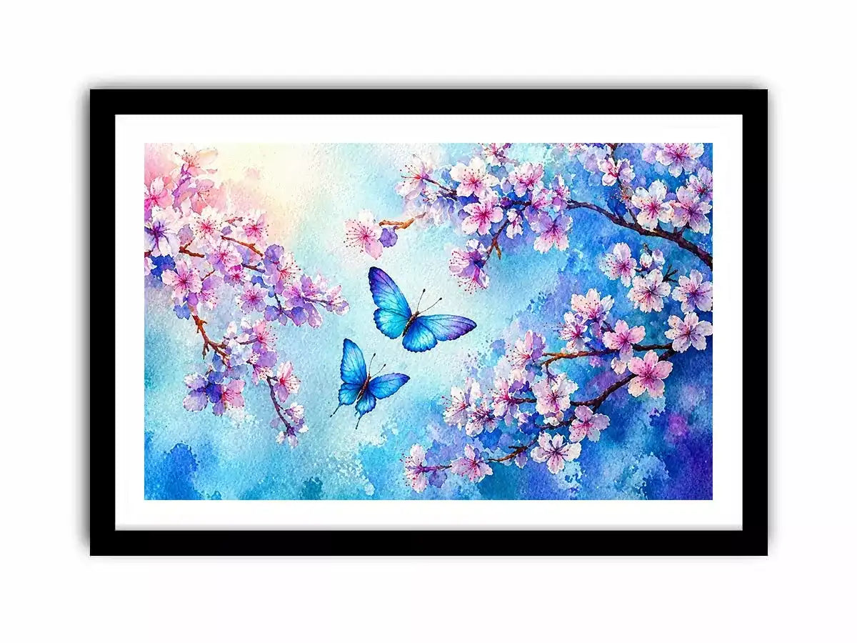 watercolor butterfly floral blossom blue pastel wall art canvas