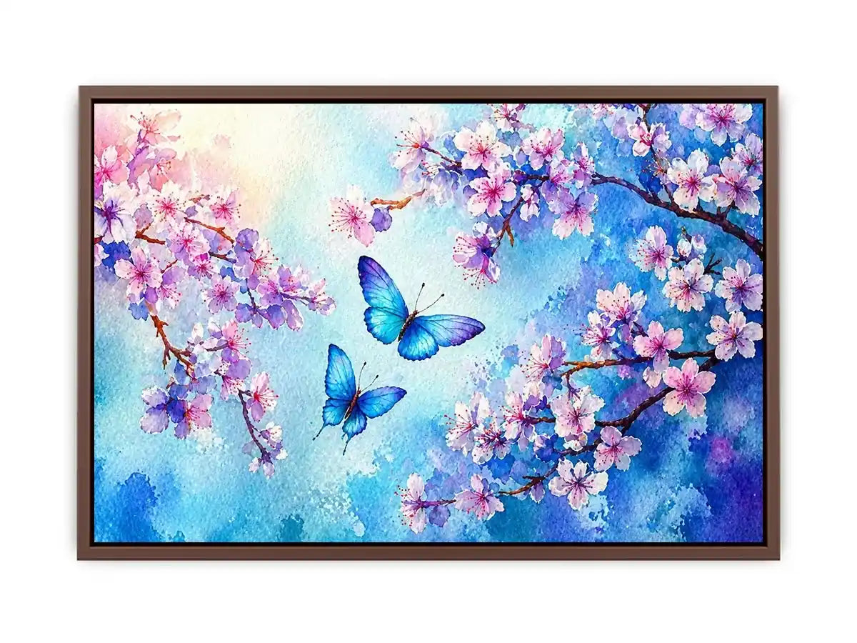 watercolor butterfly floral blossom blue pastel wall art canvas