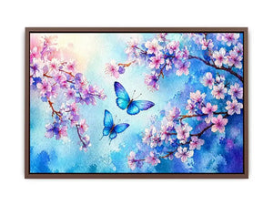 watercolor butterfly floral blossom blue pastel wall art canvas