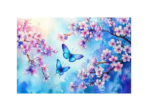 watercolor butterfly floral blossom blue pastel wall art canvas