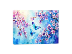 watercolor butterfly floral blossom blue pastel wall art canvas