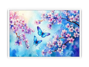 watercolor butterfly floral blossom blue pastel wall art canvas