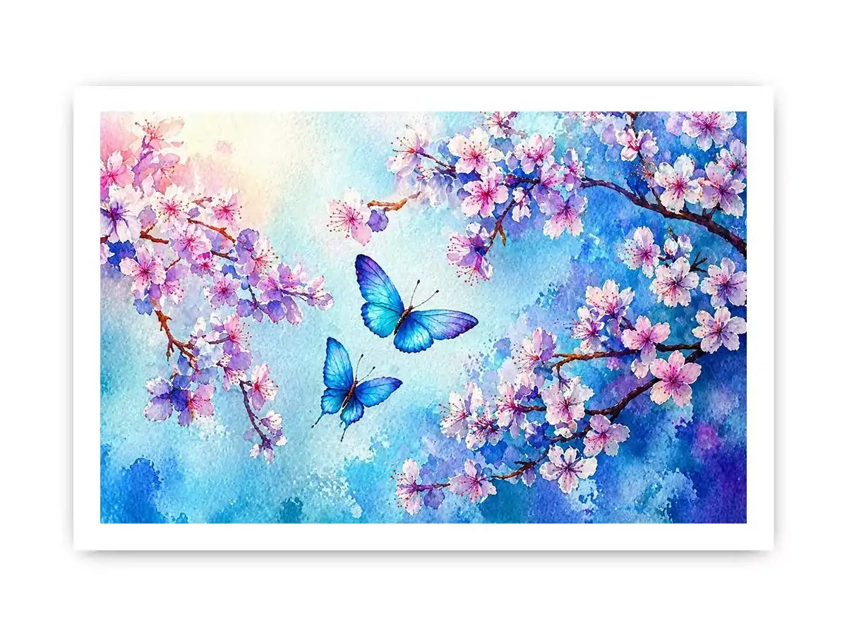 watercolor butterfly floral blossom blue pastel wall art canvas