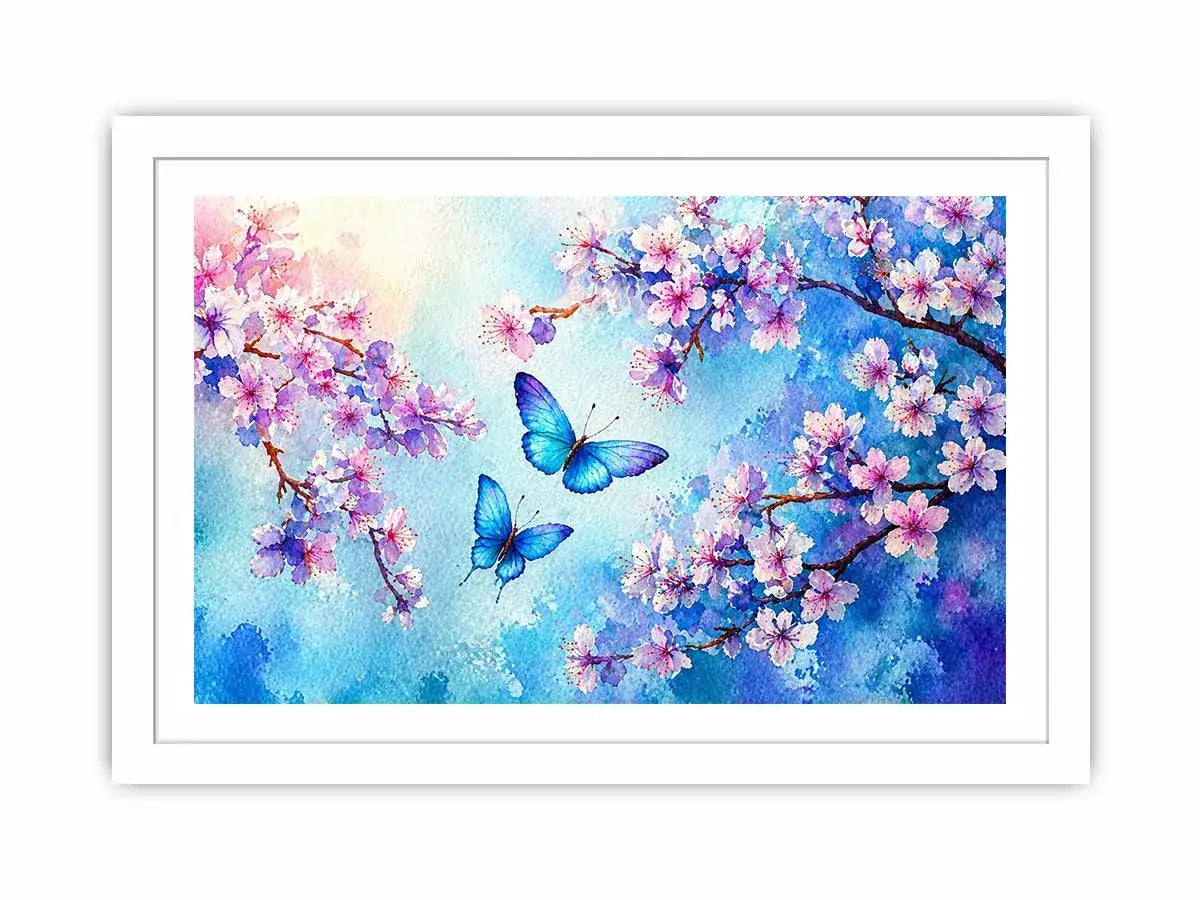 watercolor butterfly floral blossom blue pastel wall art canvas