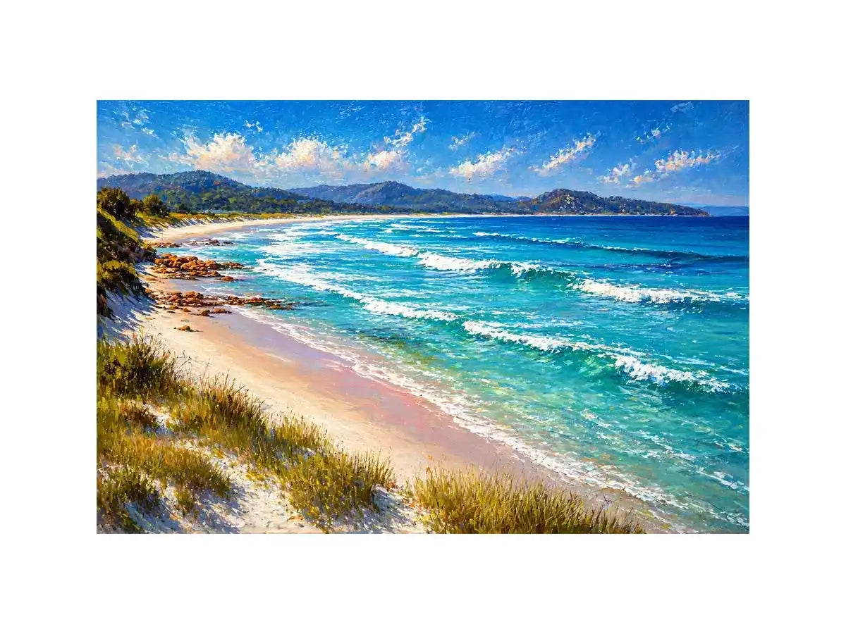 impressionist coastal beach waves turquoise ocean wall art canvas