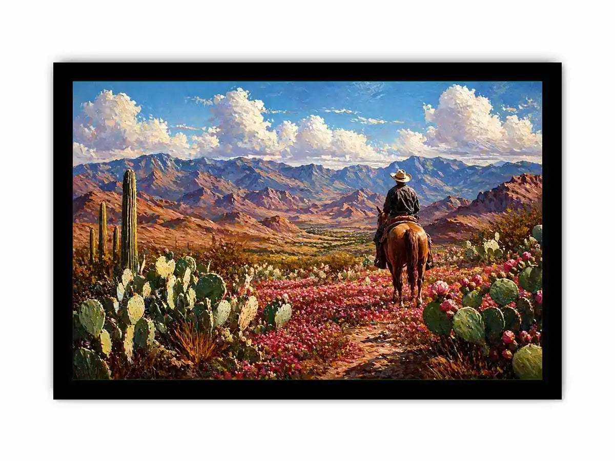 western cowboy desert landscape cactus mountains wall art canvas