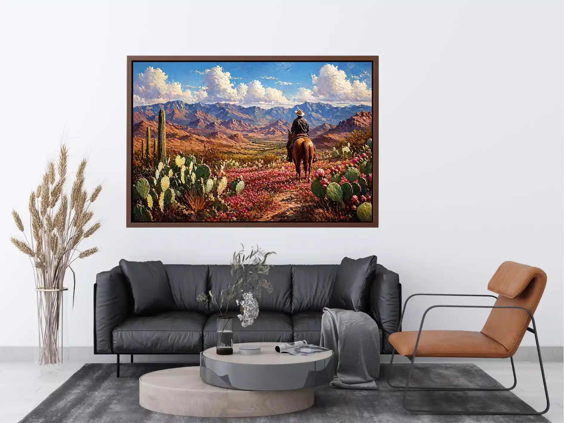 western cowboy desert landscape cactus mountains wall art canvas