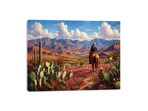 western cowboy desert landscape cactus mountains wall art canvas