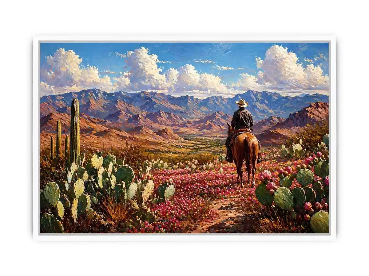 western cowboy desert landscape cactus mountains wall art canvas