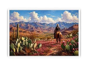 western cowboy desert landscape cactus mountains wall art canvas